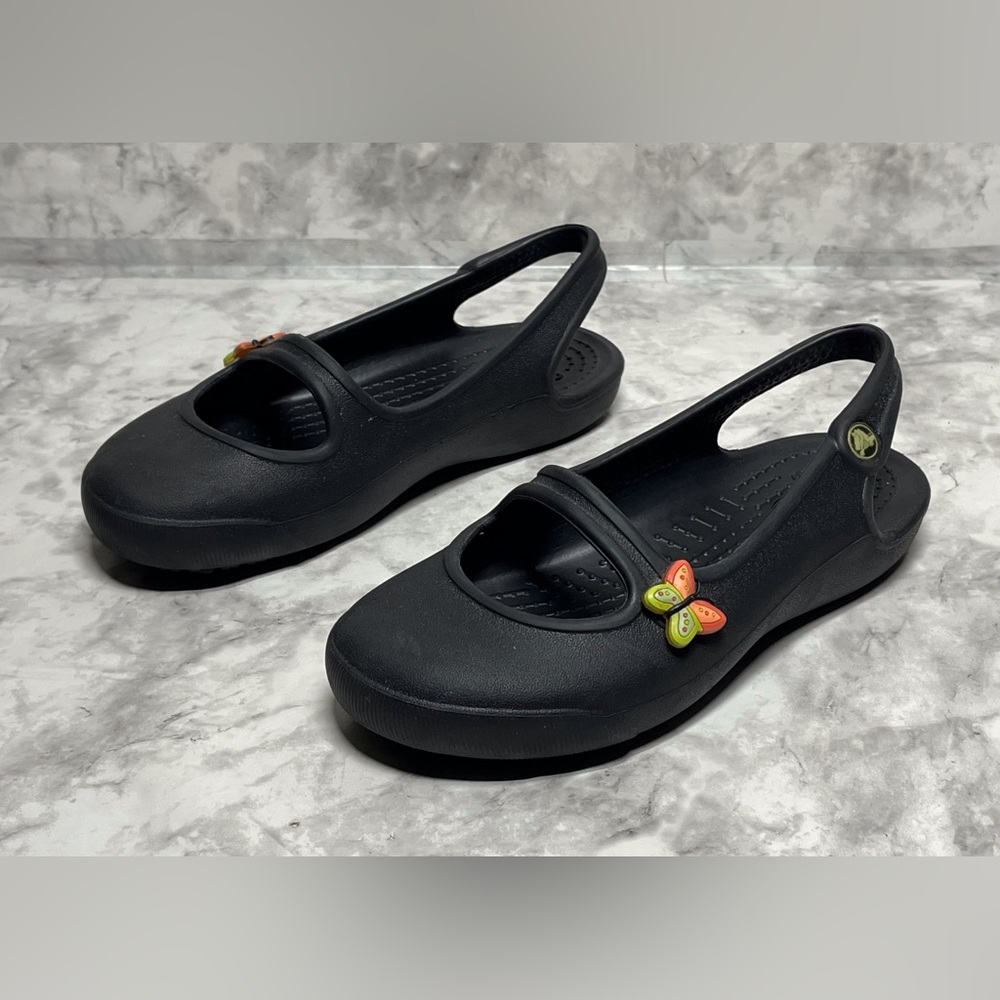 Crocs Girls Black Mary Jane Sling Back Shoes Size 11C